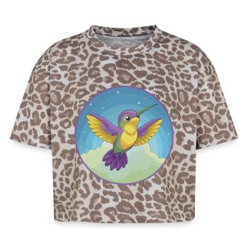 colibri mignon kawaii dessin animé clipart animal de compagnie - T-shirt boxy femme léopard premium - Leopard print - Devant - AI Model Female 172 dark (172cm)