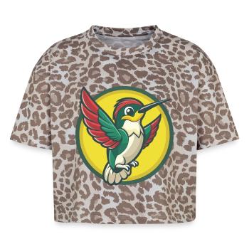 colibri mignon kawaii dessin animé clipart animal de compagnie - T-shirt boxy femme léopard premium - Leopard print - Devant - AI Model Female 172 dark (172cm)