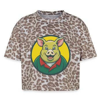Pig Cute Kawaii Cartoon Clipart Pet Animal - Boxy Leo Women's Premium Organic T-Shirt - Leopard print - Front - AI Model Female 172 dark (172cm)