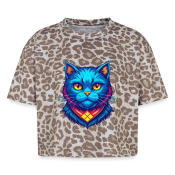 Chat droit écossais, dessin animé, animal kawaii - T-shirt boxy femme léopard premium - Leopard print - Devant - AI Model Female 172 dark (172cm)