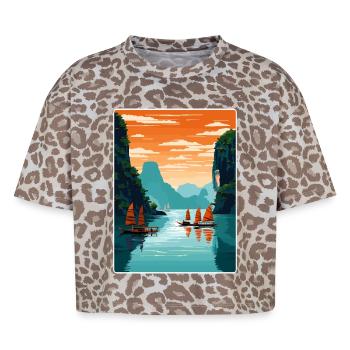 Ha Long Bay Vietnam Islands Travel Poster Souvenir - Boxy Leo Women's Premium Organic T-Shirt - Leopard print - Front - AI Model Female 172 dark (172cm)