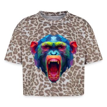Tête de singe polygone coloré - T-shirt boxy femme léopard premium - Leopard print - Devant - AI Model Female 172 dark (172cm)