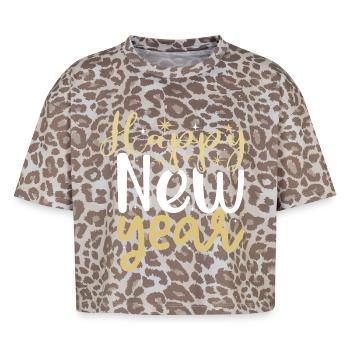Happy New Year Typography – Festive Gold and White - T-shirt boxy femme léopard premium - Leopard print - Devant - AI Model Female 172 dark (172cm)