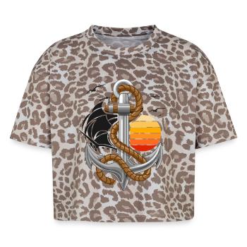 Nautical Anchor with Ship and Sunset - Boxy Leo Women's Premium Organic T-Shirt - Leopard print - Front - AI Model Female 172 dark (172cm)
