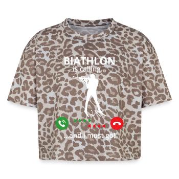 Le biathlon m’appelle et je dois y aller - T-shirt boxy femme léopard premium - Leopard print - Devant - AI Model Female 172 dark (172cm)