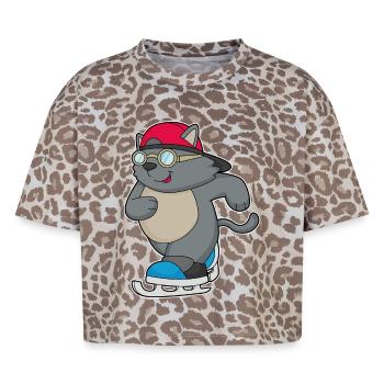 Katze Eislaufen Schlittschuhe - Boxy Leo Frauen Premium Organic T-Shirt - Leopard print - Vorne - AI Model Female 172 dark (172cm)