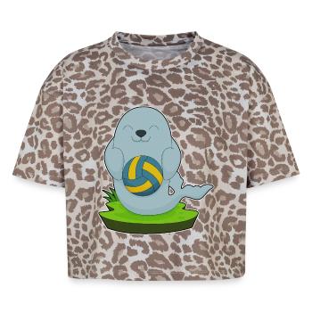 Joueur de volley-ball de phoque - T-shirt boxy femme léopard premium - Leopard print - Devant - AI Model Female 172 dark (172cm)
