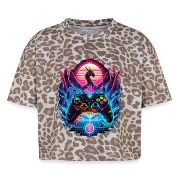 Synthwave Dragon Gaming Fantasy - Boxy Leo Women's Premium Organic T-Shirt - Leopard print - Front - AI Model Female 172 dark (172cm)