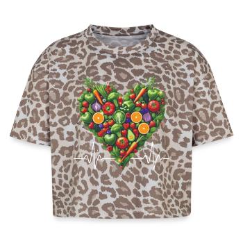 Healthy Heart Fruit & Veggie Illustration - Boxy Leo Women's Premium Organic T-Shirt - Leopard print - Front - AI Model Female 172 dark (172cm)