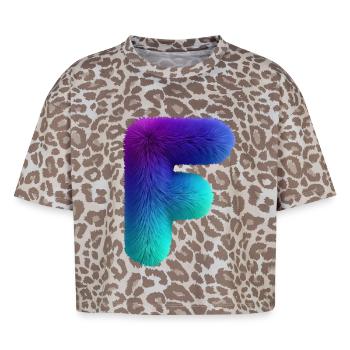 Lettre F aspect fourrure avec dégradé de couleurs - T-shirt boxy femme léopard premium - Leopard print - Devant - AI Model Female 172 dark (172cm)