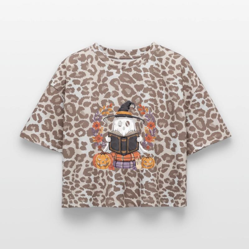 Witch Pumpkin Ghost Reader Design Boxy Leo Women's Premium Organic T-Shirt