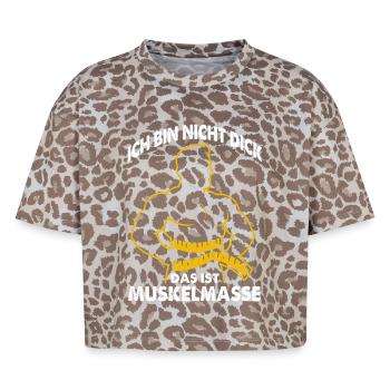 Les muscles au lieu de la masse disent - T-shirt boxy femme léopard premium - Leopard print - Devant - AI Model Female 172 dark (172cm)