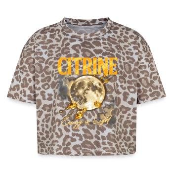 Pierre de naissance Novembre Citrine - T-shirt boxy femme léopard premium - Leopard print - Devant - AI Model Female 172 dark (172cm)