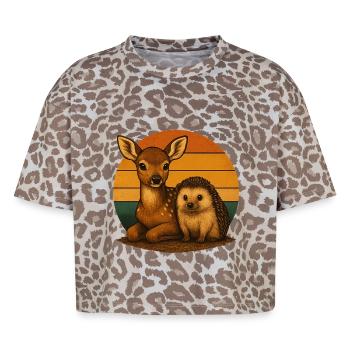 Amoureux des animaux rétro de Der Hedgehog - T-shirt boxy femme léopard premium - Leopard print - Devant - AI Model Female 172 dark (172cm)