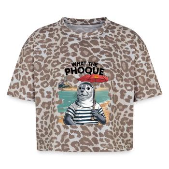 Cadeau Humour Normandie Phoque Normand Fierté - T-shirt boxy femme léopard premium - Leopard print - Devant - AI Model Female 172 dark (172cm)