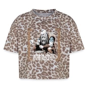 Légende viking viking marin Odin Raven Fighter - T-shirt boxy femme léopard premium - Leopard print - Devant - AI Model Female 172 dark (172cm)