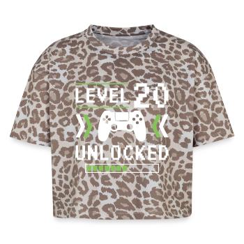20e anniversaire niveau 20 débloqué - T-shirt boxy femme léopard premium - Leopard print - Devant - AI Model Female 172 dark (172cm)