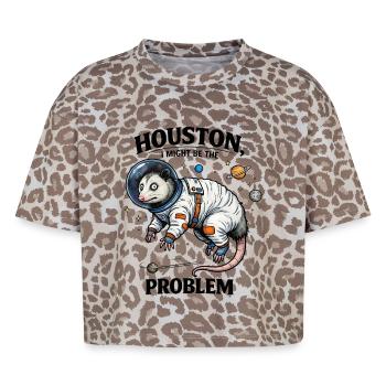 Opossum Astronaut - Houston I Might Be The Problem - Boxy Leo Women's Premium Organic T-Shirt - Leopard print - Front - AI Model Female 172 dark (172cm)
