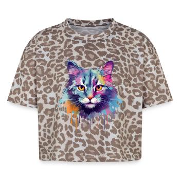 Bunte Splash Art Australische Nebelkatzengesicht - Boxy Leo Frauen Premium Organic T-Shirt - Leopard print - Vorne - AI Model Female 172 dark (172cm)