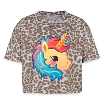 Licorne mignonne | Conception de licorne | Illustration - T-shirt boxy femme léopard premium - Leopard print - Devant - AI Model Female 172 dark (172cm)
