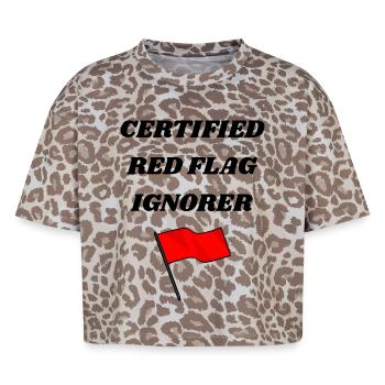 Certified Red Flag Ignorer – Funny Unisex Tee - Boxy Leo Women's Premium Organic T-Shirt - Leopard print - Front - AI Model Female 172 dark (172cm)