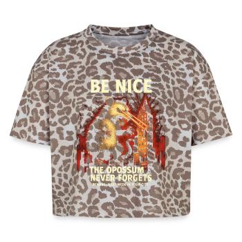 Be Nice Opossum Shirt for Movie and Game Fans - Boxy Leo Women's Premium Organic T-Shirt - Leopard print - Front - AI Model Female 172 dark (172cm)