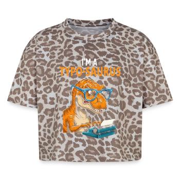 Typo-Saurus with glasses and typewriter - Boxy Leo Women's Premium Organic T-Shirt - Leopard print - Front - AI Model Female 172 dark (172cm)