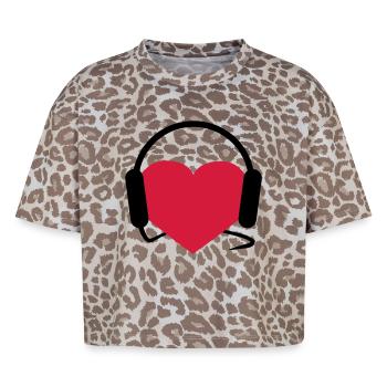 Musiclover | Herz | Heart | Kopfhörer | Musik | - T-shirt boxy femme léopard premium - Leopard print - Devant - AI Model Female 172 dark (172cm)