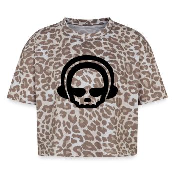 Casque crâne 1Clr - T-shirt boxy femme léopard premium - Leopard print - Devant - AI Model Female 172 dark (172cm)