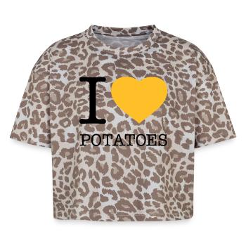 J’AIME LES POMMES DE TERRE Pommes de terre Purée de pommes de terre - T-shirt boxy femme léopard premium - Leopard print - Devant - AI Model Female 172 dark (172cm)