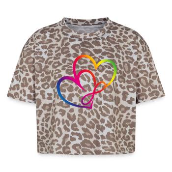 Zwei Herzen Regenbogen Infinity Love CSD LGBT - Boxy Leo Frauen Premium Organic T-Shirt - Leopard print - Vorne - AI Model Female 172 dark (172cm)