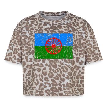 drapeau du peuple romani ou styago le romengo - T-shirt boxy femme léopard premium - Leopard print - Devant - AI Model Female 172 dark (172cm)
