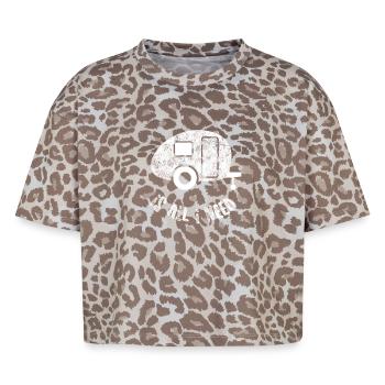 Caravan Grunge Quote Camping Caravan Holiday Fun - Boxy Leo Women's Premium Organic T-Shirt - Leopard print - Front - AI Model Female 172 dark (172cm)