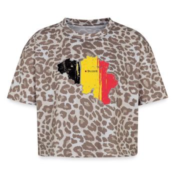 Belgische Flagge Karte von Brüssel - Boxy Leo Frauen Premium Organic T-Shirt - Leopard print - Vorne - AI Model Female 172 dark (172cm)