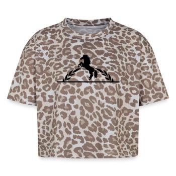Cheval cabré en demi-couronne de laurier - T-shirt boxy femme léopard premium - Leopard print - Devant - AI Model Female 172 dark (172cm)