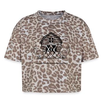 Monogramme d’élevage de poulets avec deux poulets - T-shirt boxy femme léopard premium - Leopard print - Devant - AI Model Female 172 dark (172cm)