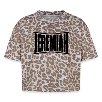 nom t-shirt Jeremiah t-shirt idée cadeau - T-shirt boxy femme léopard premium - Leopard print - Devant - AI Model Female 172 dark (172cm)