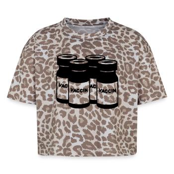 Jars with vaccine and inscription 'Vaccine' - Boxy Leo Women's Premium Organic T-Shirt - Leopard print - Front - AI Model Female 172 dark (172cm)