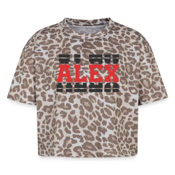 Alex t-shirt stacked text gift t-shirt - Boxy Leo Women's Premium Organic T-Shirt - Leopard print - Front - AI Model Female 172 dark (172cm)