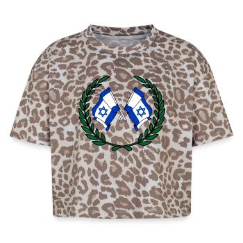Drapeaux Israël en couronne de laurier - T-shirt boxy femme léopard premium - Leopard print - Devant - AI Model Female 172 dark (172cm)