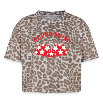 Super Maman - Fête des Mères - T-shirt boxy femme léopard premium - Leopard print - Devant - AI Model Female 172 dark (172cm)