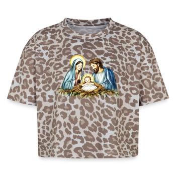 Christmas Sweater Christmas at the Manger Jesus - Boxy Leo Women's Premium Organic T-Shirt - Leopard print - Front - AI Model Female 172 dark (172cm)