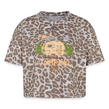 camping life - cartoon camper and nature - Boxy Leo Women's Premium Organic T-Shirt - Leopard print - Front - AI Model Female 172 dark (172cm)