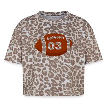 Numéro 3 rugby - 3e anniversaire rugby - T-shirt boxy femme léopard premium - Leopard print - Devant - AI Model Female 172 dark (172cm)