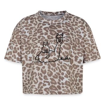 Alpaca Cat Meditation: Contours in Black - Boxy Leo Women's Premium Organic T-Shirt - Leopard print - Front - AI Model Female 172 dark (172cm)