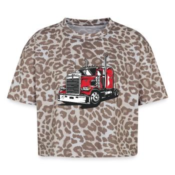 Illustration de la ligne de camion rouge - T-shirt boxy femme léopard premium - Leopard print - Devant - AI Model Female 172 dark (172cm)