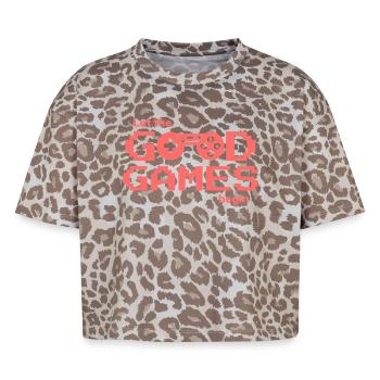 Retro Pixellogo Gaming "Let the Good Games begin" - Boxy Leo Frauen Premium Organic T-Shirt - Leopard print - Vorne - AI Model Female 172 dark (172cm)