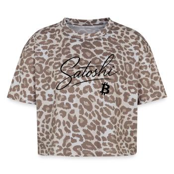 Satoshi Bitcoin Lettering Design Noir - T-shirt boxy femme léopard premium - Leopard print - Devant - AI Model Female 172 dark (172cm)
