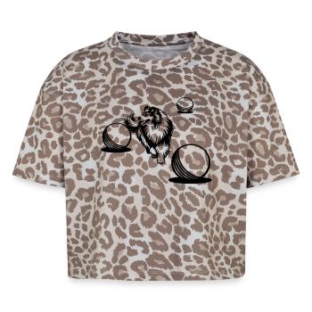 Collie à poil long Treibball Sport 2 (teintur) - T-shirt boxy femme léopard premium - Leopard print - Devant - AI Model Female 172 dark (172cm)