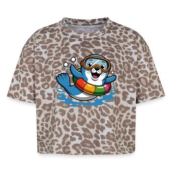 drôle de phoque - T-shirt boxy femme léopard premium - Leopard print - Devant - AI Model Female 172 dark (172cm)